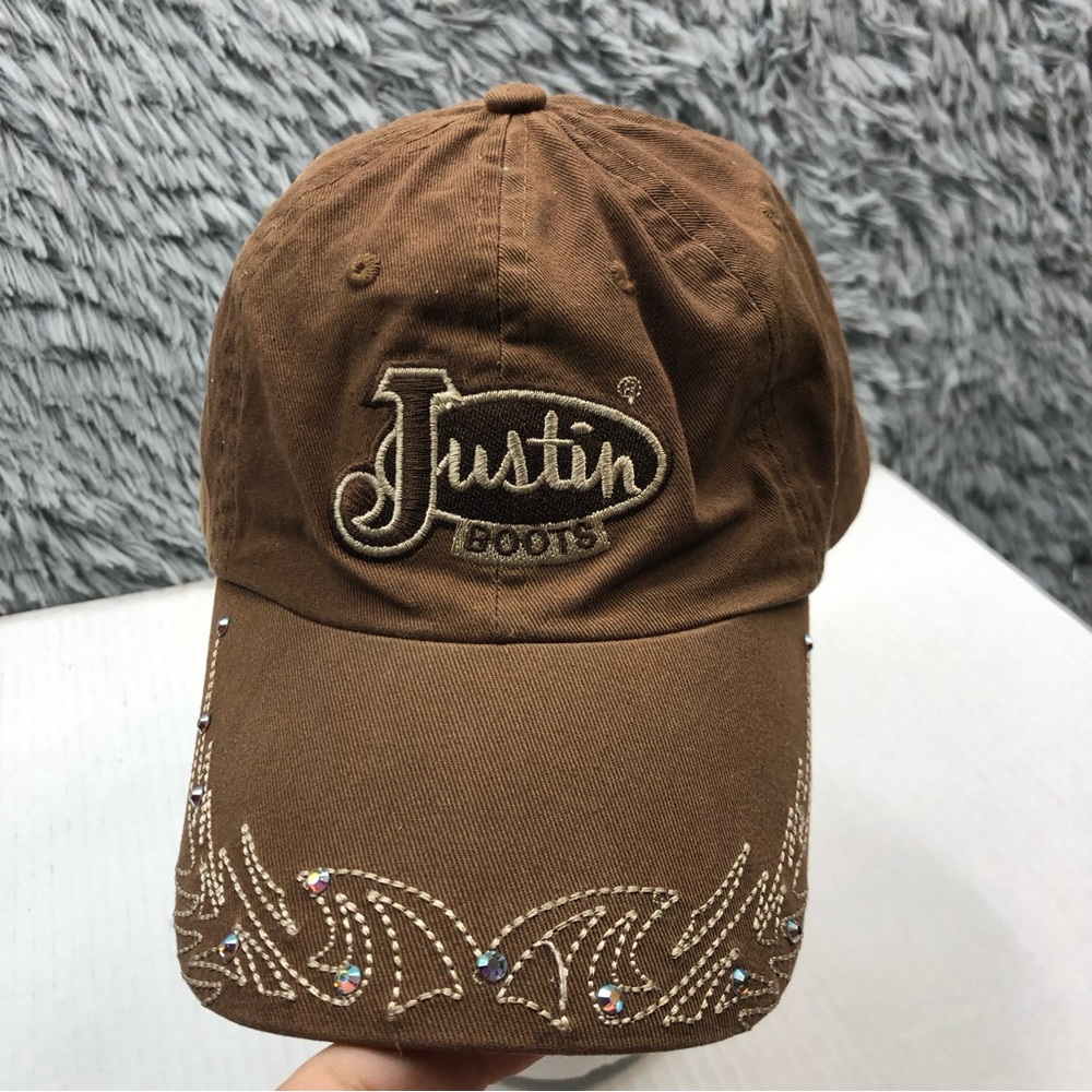 Justin Boots Hat Adjustable Brown Embellished Bling Baseball Cap